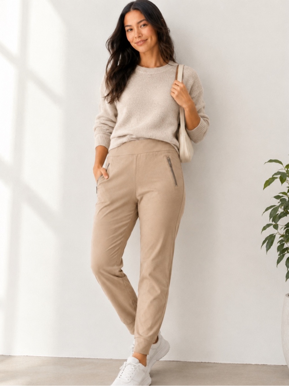 Athleta Tan Performance Jogger Pants Size 10 Travel Stretch Lightweight Pockets